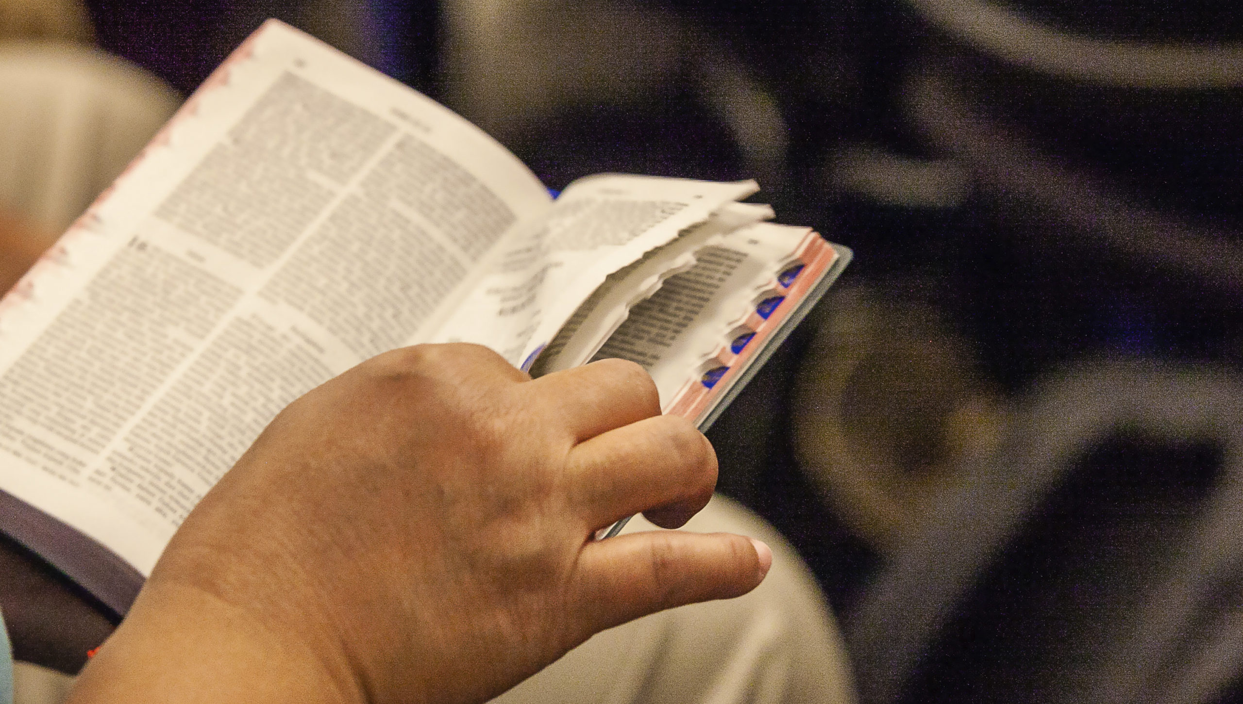 man reading a Bible